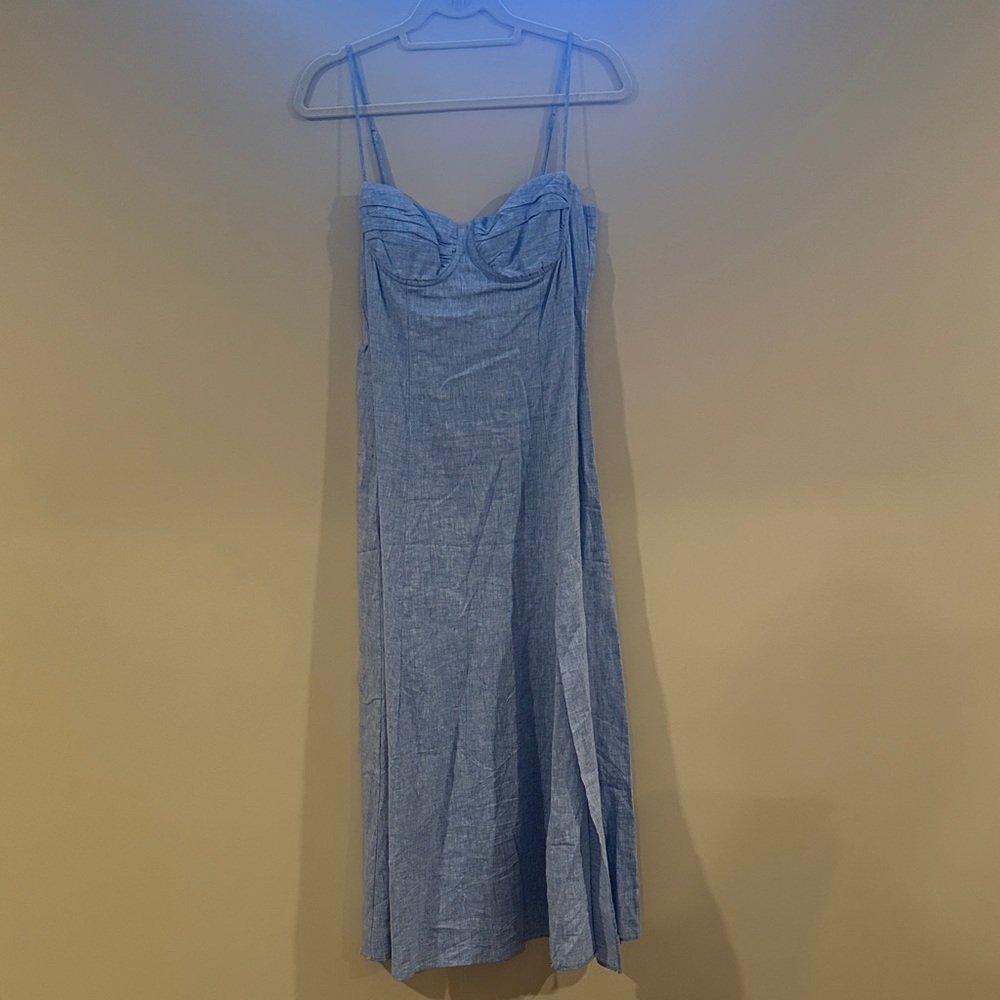 Zara Light Blue Midi Dress with Spaghetti Straps